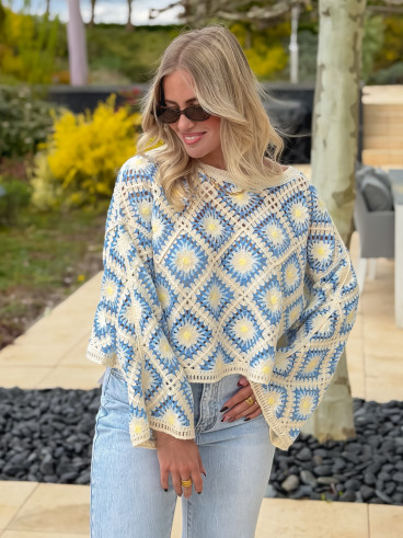 Blouse en crochet Leora - Bleu