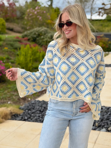 Blouse en crochet Leora - Bleu