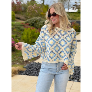 Blouse en crochet Leora - Bleu