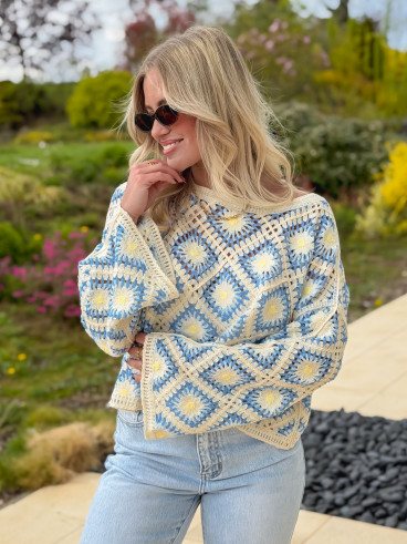 Blouse en crochet Leora - Bleu