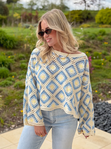 Blouse en crochet Leora - Bleu