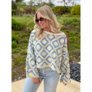 Blouse en crochet Leora - Bleu