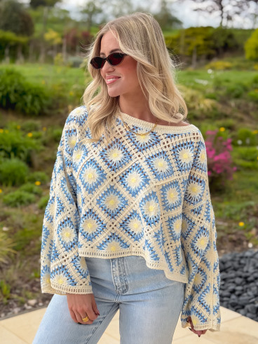 Blouse en crochet Leora - Bleu