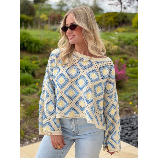 Blouse en crochet Leora - Bleu