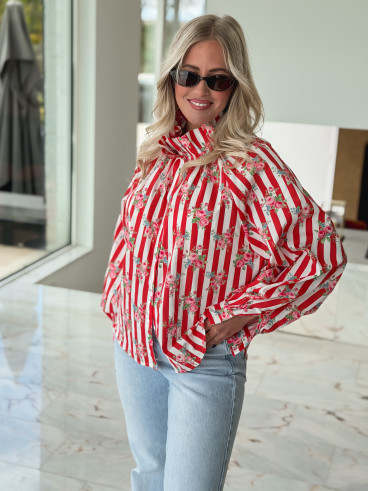 Chemisier ligné Lolly - Rouge