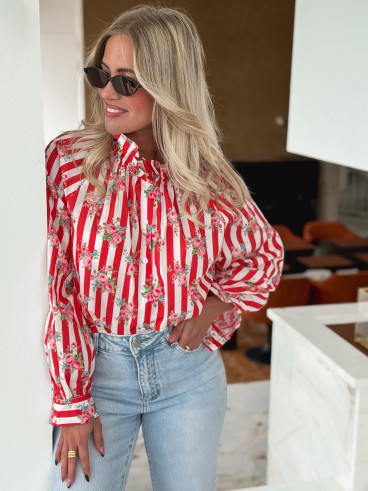 Chemisier ligné Lolly - Rouge