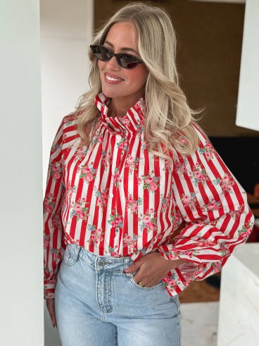 Chemisier ligné Lolly - Rouge