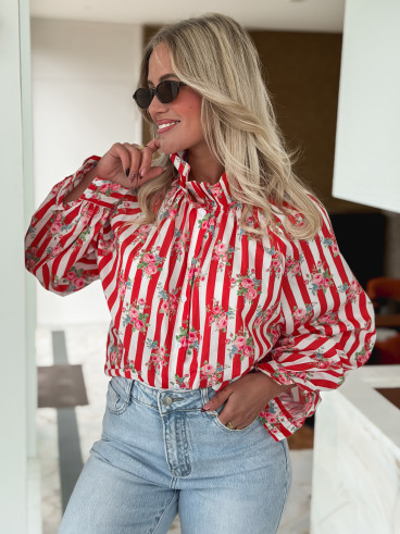 Chemisier ligné Lolly - Rouge