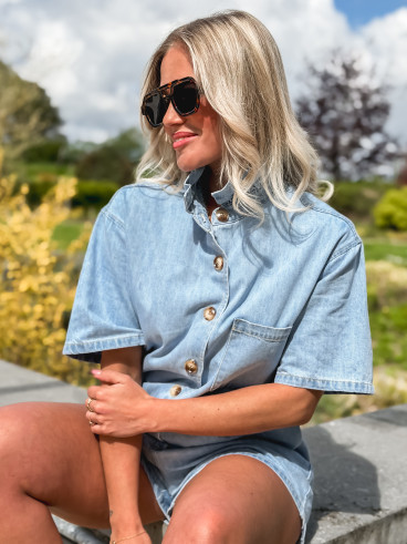 Combinaison short en jeans Vanina - Bleu clair