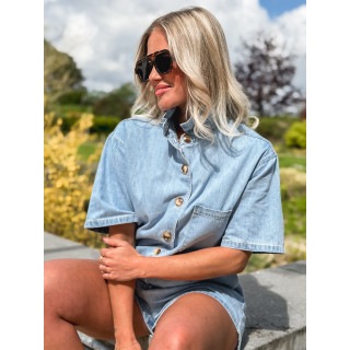 Combinaison short en jeans Vanina - Bleu clair