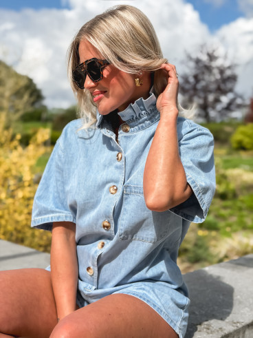 Combinaison short en jeans Vanina - Bleu clair