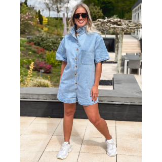 Combinaison short en jeans Vanina - Bleu clair