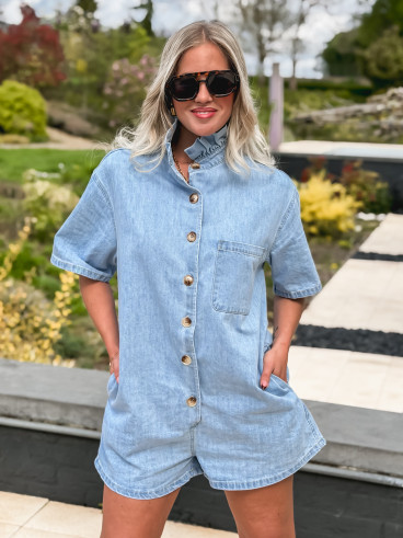 Combinaison short en jeans Vanina - Bleu clair