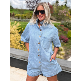 Combinaison short en jeans Vanina - Bleu clair