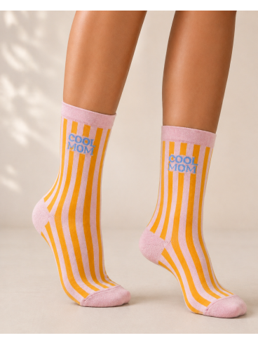 Chaussettes "Cool mom" - Rose/Jaune