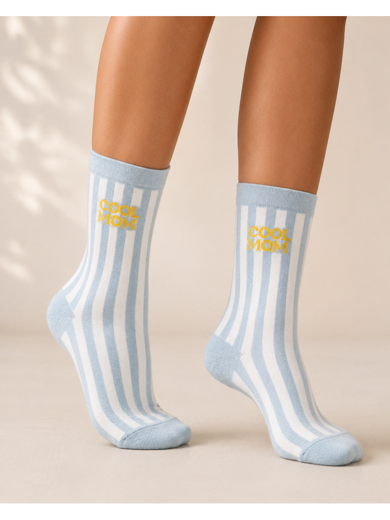 Chaussettes "Cool mom" - Bleu/Blanc