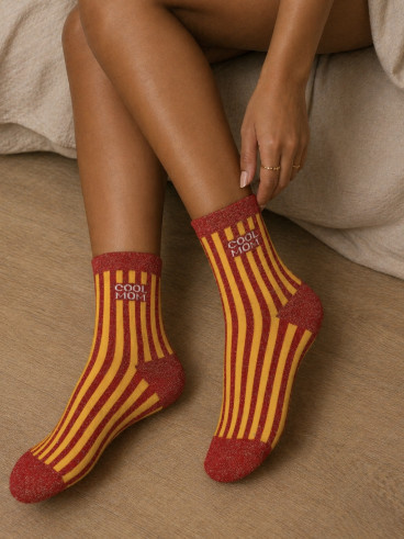 Chaussettes "Cool mom" - Rouge/Jaune