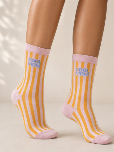 Chaussettes "Cool mom" - Rose/Jaune