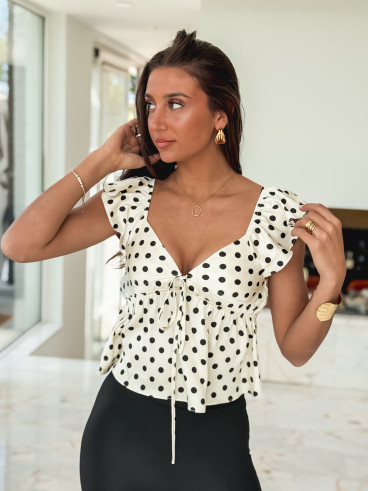 Blouse à pois Noélise - Ecru/Noir
