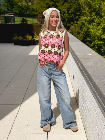 Blouse en crochet Lycia - Rose