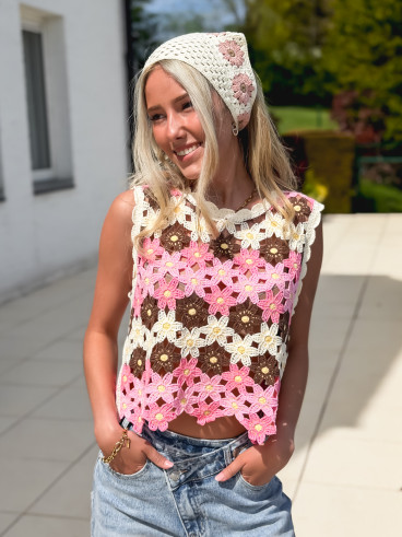 Blouse en crochet Lycia - Rose