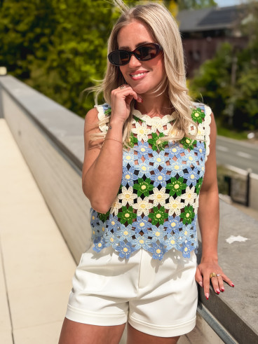 Blouse en crochet Lycia - Bleu