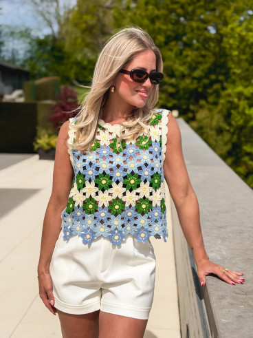 Blouse en crochet Lycia - Bleu