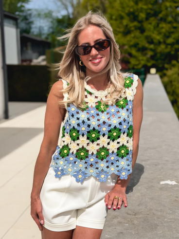 Blouse en crochet Lycia - Bleu