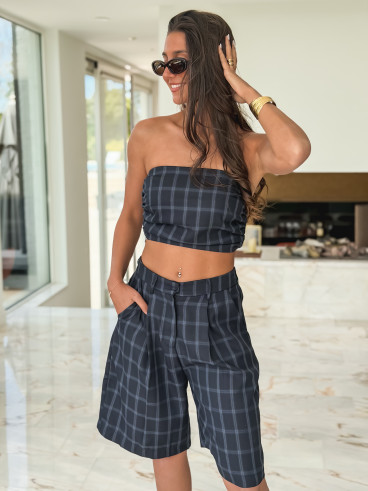 Bustier à carreaux Miraella - Bleu marine