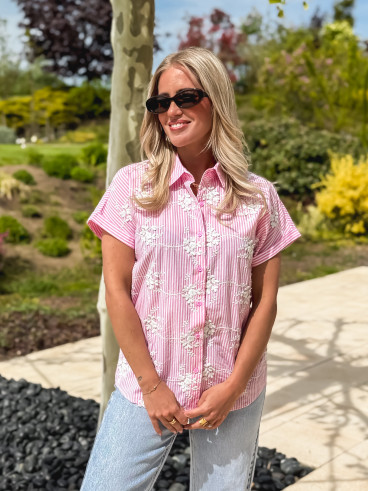 Chemise lignée Madina - Rose