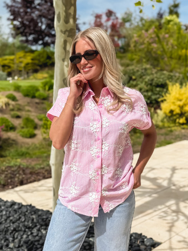 Chemise lignée Madina - Rose