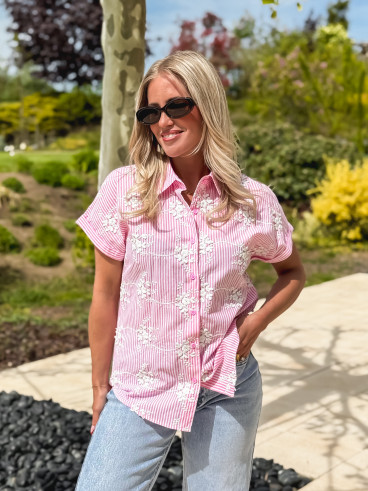 Chemise lignée Madina - Rose