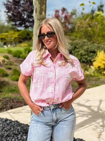 Chemise lignée Madina - Rose