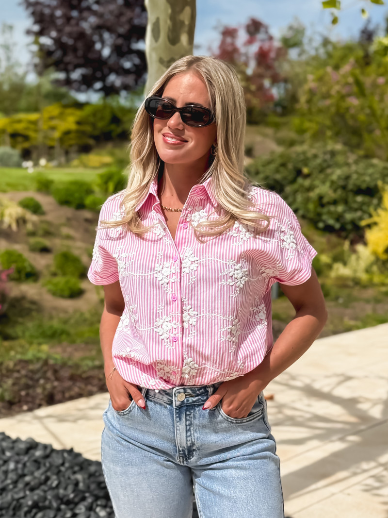 Chemise lignée Madina - Rose