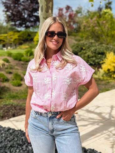 Chemise lignée Madina - Rose