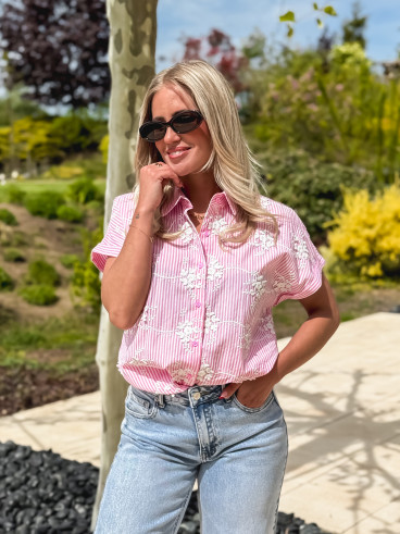 Chemise lignée Madina - Rose