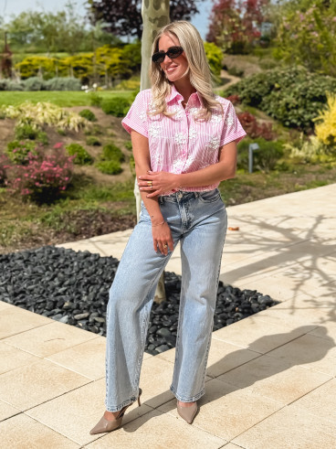 Chemise lignée Madina - Rose