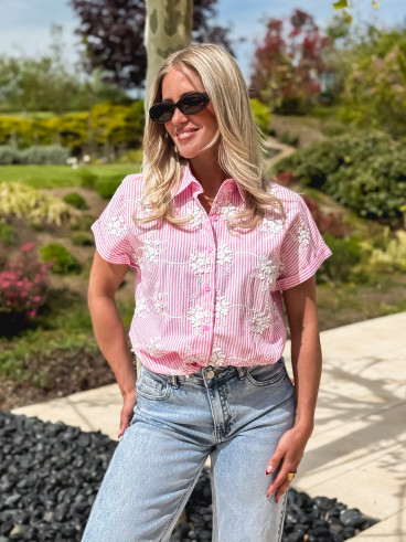 Chemise lignée Madina - Rose