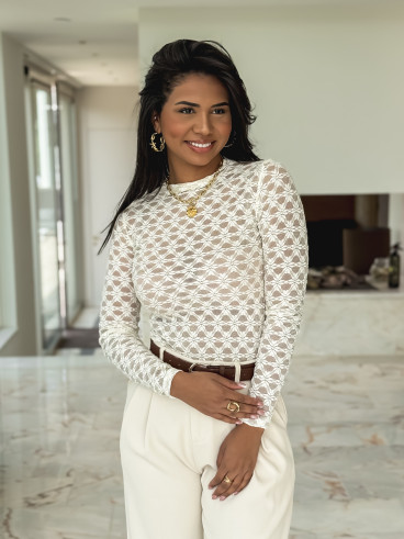 Blouse en dentelle Naïri - Beige
