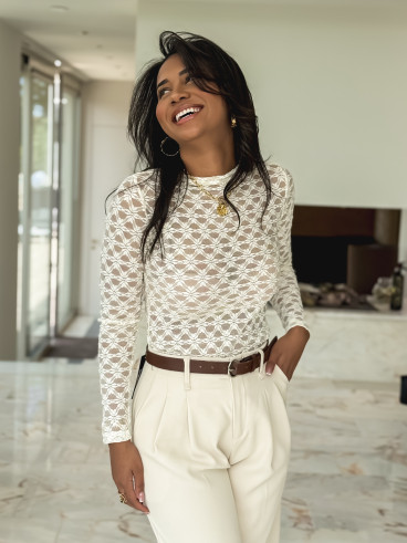 Blouse en dentelle Naïri - Beige