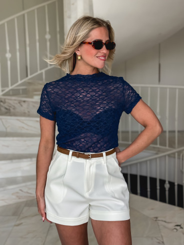 Blouse en dentelle Eloah - Bleu marine