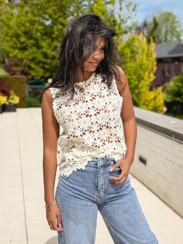Blouse en crochet Aelys - Crème