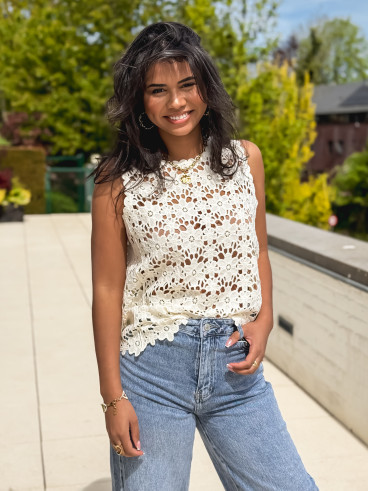 Blouse en crochet Aelys - Crème