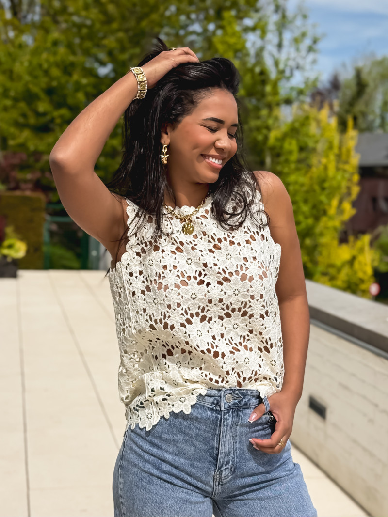 Blouse en crochet Aelys - Crème