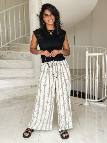 Pantalon à motifs Elysea - Ecru