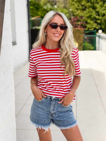 T-shirt ligné Orlaya - Rouge/Blanc