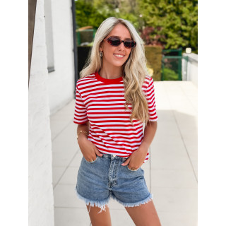 T-shirt ligné Orlaya - Rouge/Blanc