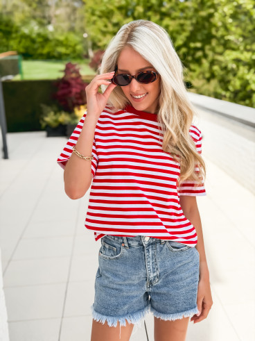 T-shirt ligné Orlaya - Rouge/Blanc