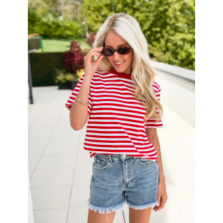 T-shirt ligné Orlaya - Rouge/Blanc