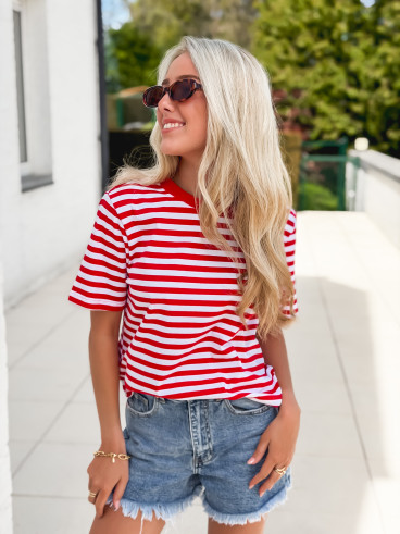 T-shirt ligné Orlaya - Rouge/Blanc